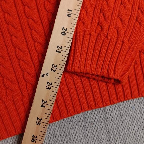 Lauren Ralph Lauren Petite Vintage Sweater Womens P/L Orange Cable Knit Crest - Picture 13 of 14